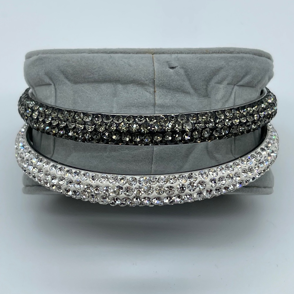 Gunmetal and Clear Pave Crystal Round Bracelet Set